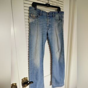 Diesel Viker Men's Jeans 32x32 Button Fly Regular Straight Light Wash Distressed